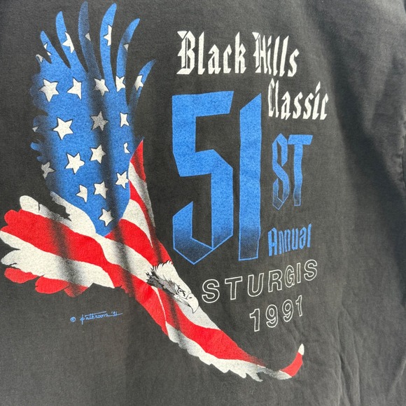 Vintage 1991 Sturgis Biker T-Shirt Hanes Beefy-T Eagle Skulls Single Stitch XL - Picture 5 of 10